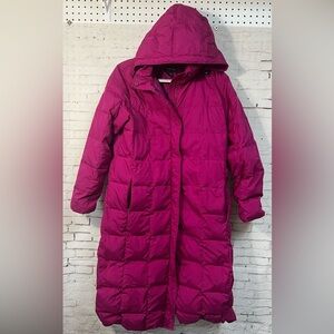 Lands’ End Girls Large 14 16 Nylon Goose Down Long Coat Puffer Hood Quilted